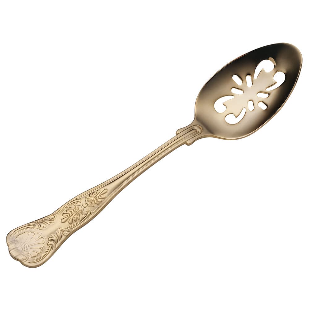 Gold plated perforated spoon with floral cutout pattern from Towle Hotel flatware set