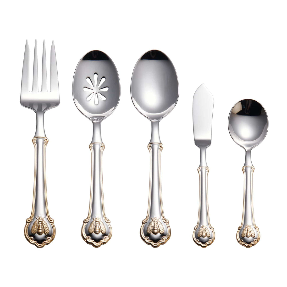 Wallace Napoleon Bee Gold Accent 45 piece flatware set for eight with ornate handles