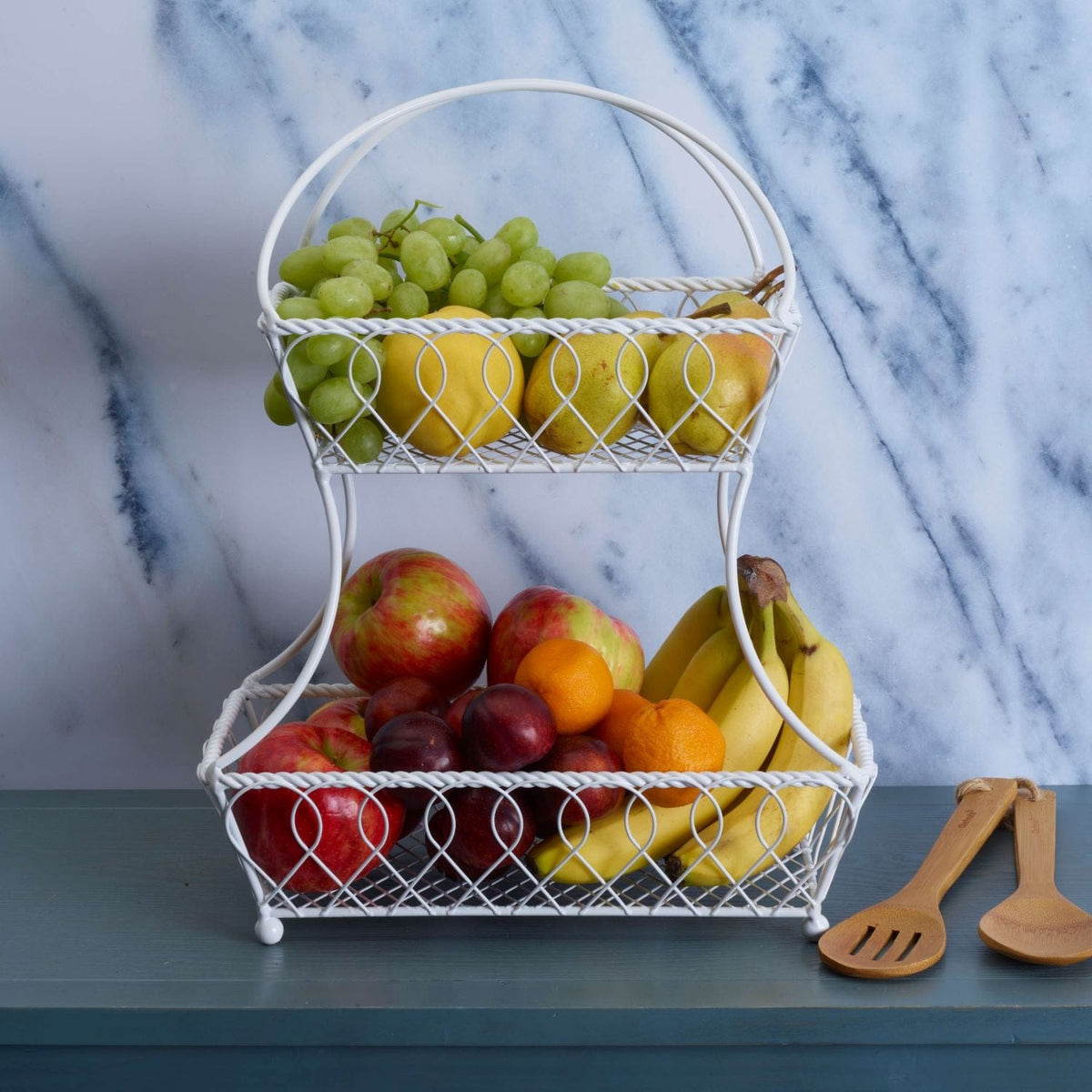 Loop and Lattice 2 Tier White Flatback Fruit Storage Basket