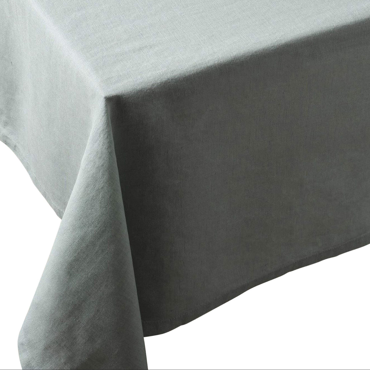 Palm Green European Linen 55 x 110 tablecloth draped to show soft texture and color