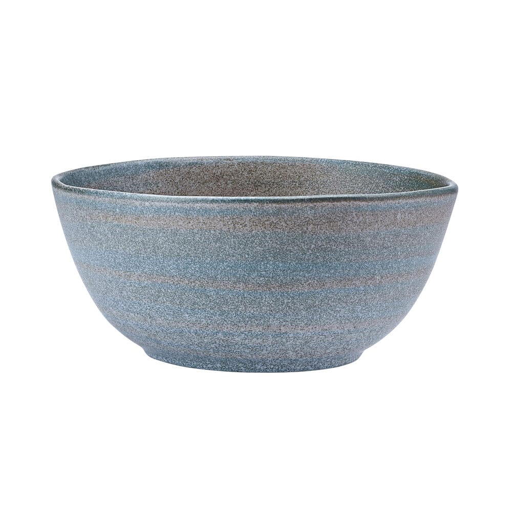 Blue speckled bowl with curved sides from Benson 12 piece dinnerware set