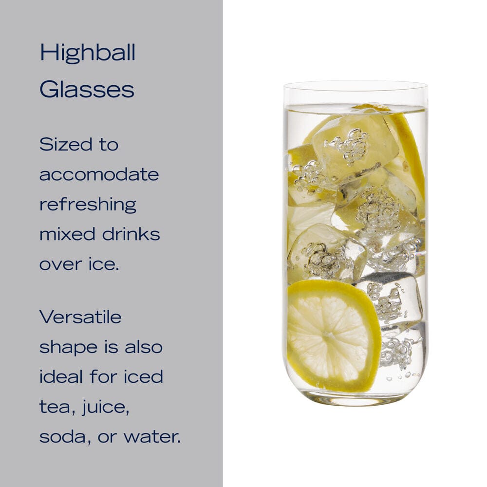 Upton highball glass filled with ice and lemon slices