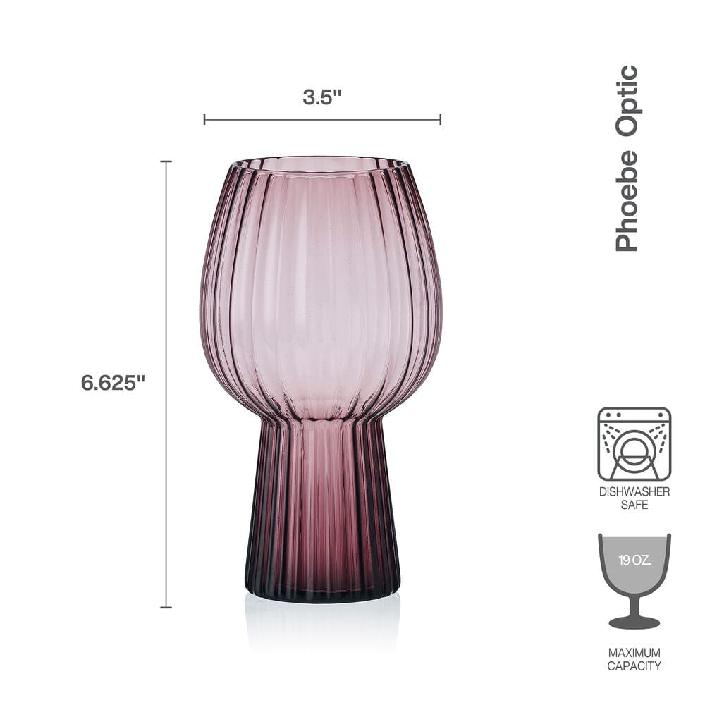 Single lilac Phoebe Optic goblet with a ribbed bulb and fluted stem on a white backdrop