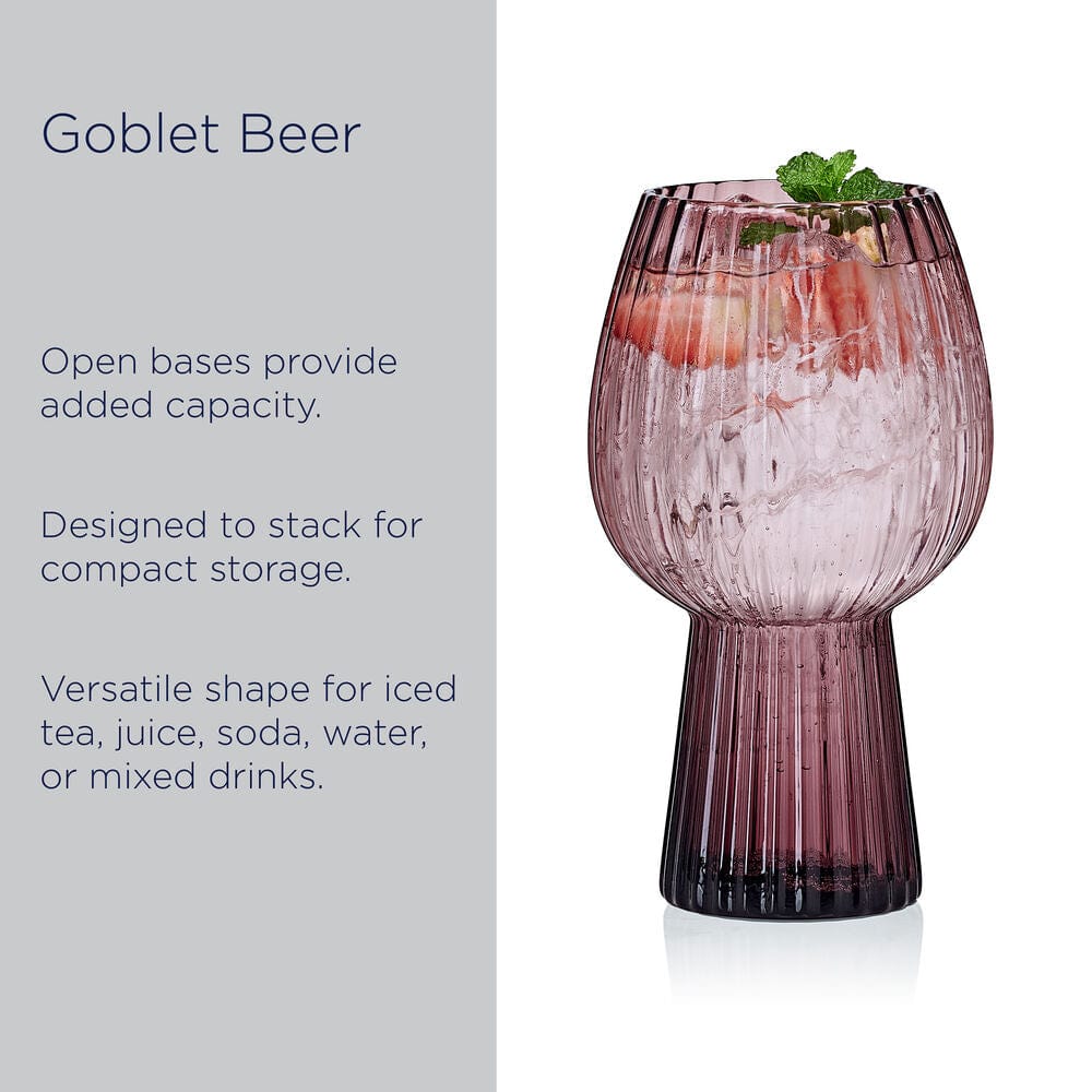 Lilac ribbed goblet with ice and a mint garnish ready to sip