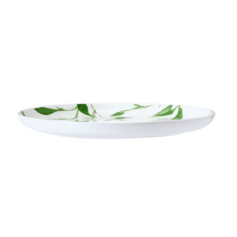 Akira Vegan Bone Set of 4 Salad Plates white porcelain with green leafy pattern