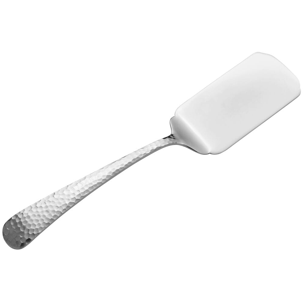 Opulent hammered serving spoon with textured handle in polished stainless steel