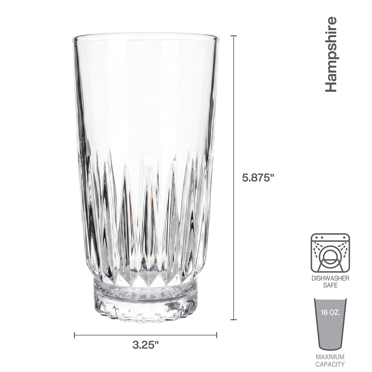 Close up of a Hampshire highball glass filled with a lime garnished drink and ice