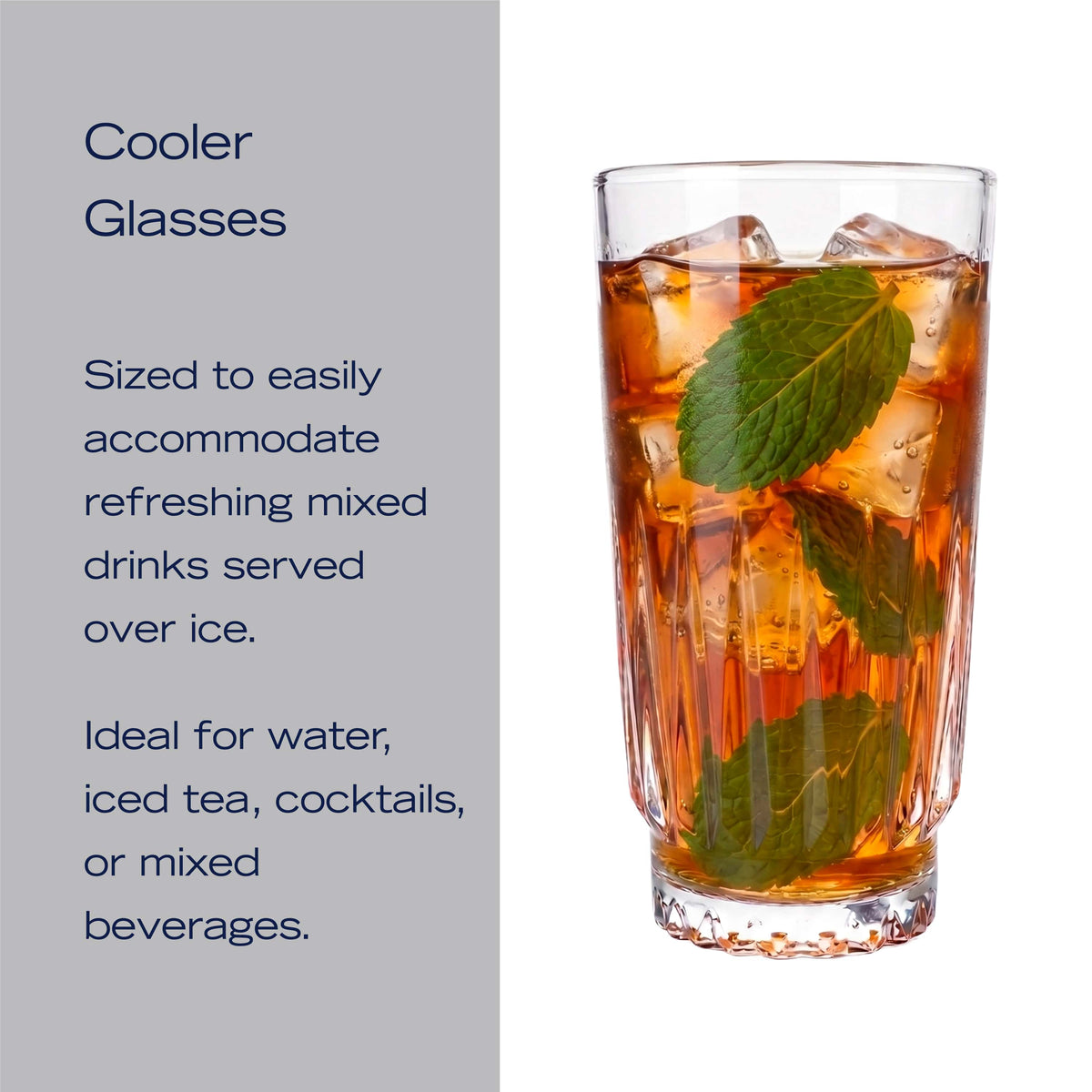 Hampshire highball glass shown from a close up side view with crystal detailing