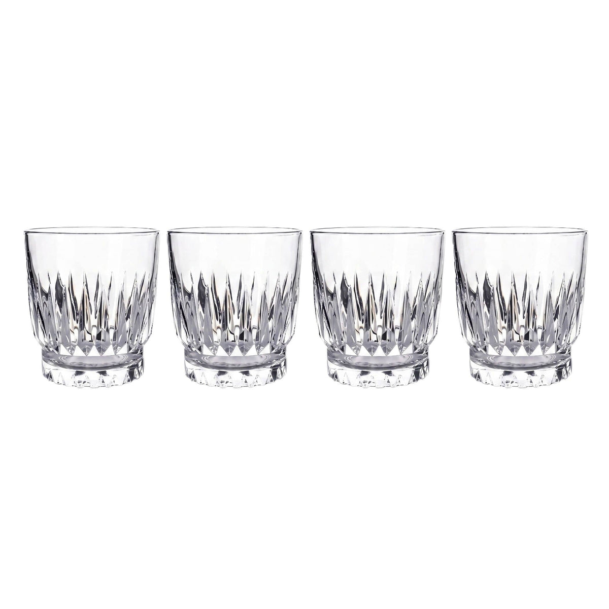 Hampshire set of four crystal double old fashioned glasses arranged in a row