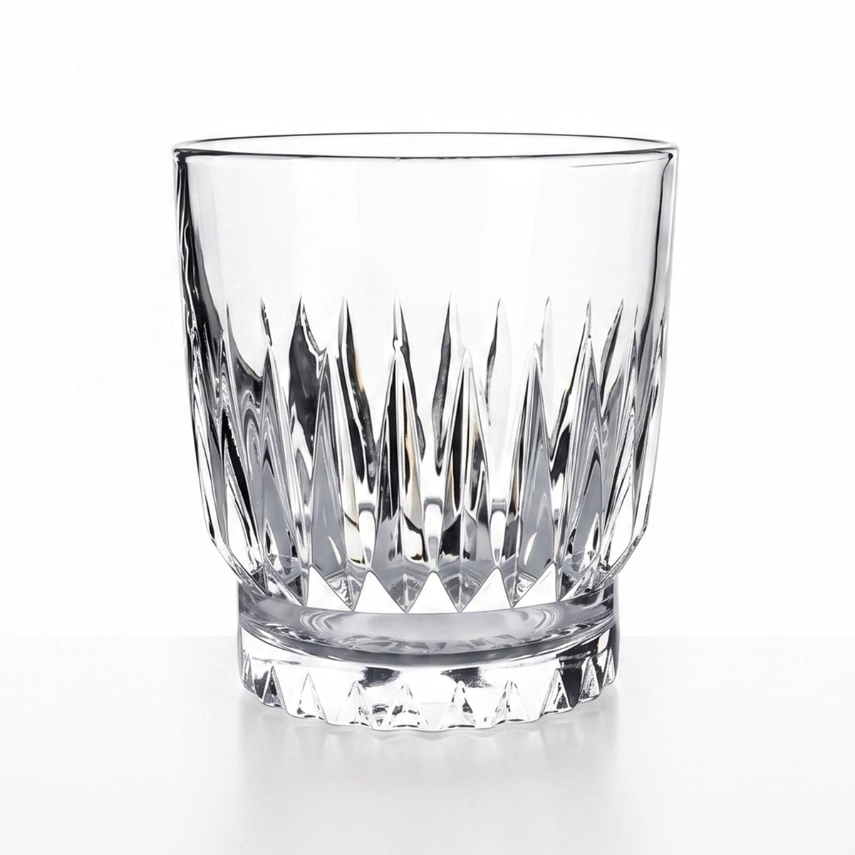 Close-up of a Hampshire crystal double old fashioned glass with a faceted pattern