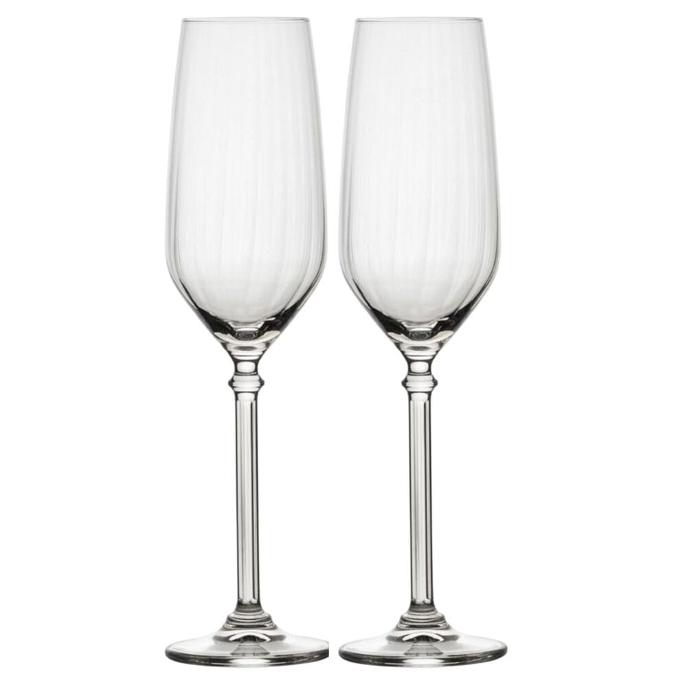 Eloise champagne flutes two clear glasses with slender stems standing side by side