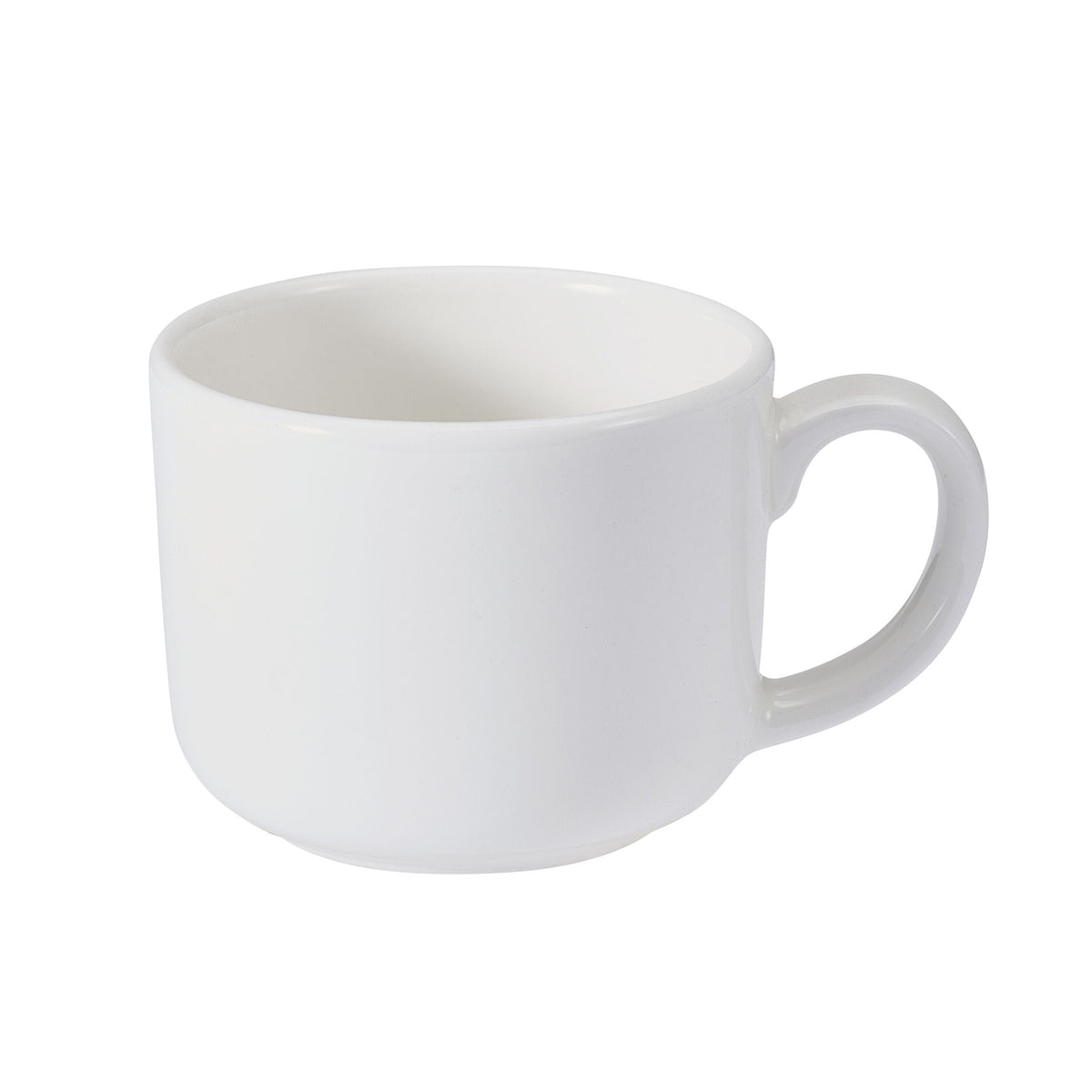 Close up of a white espresso cup on a saucer