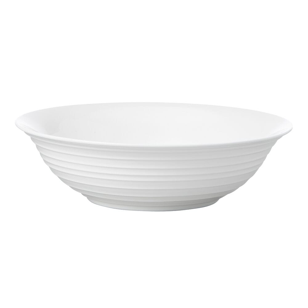 White Ciara flared serve bowl with ribbed exterior on white background