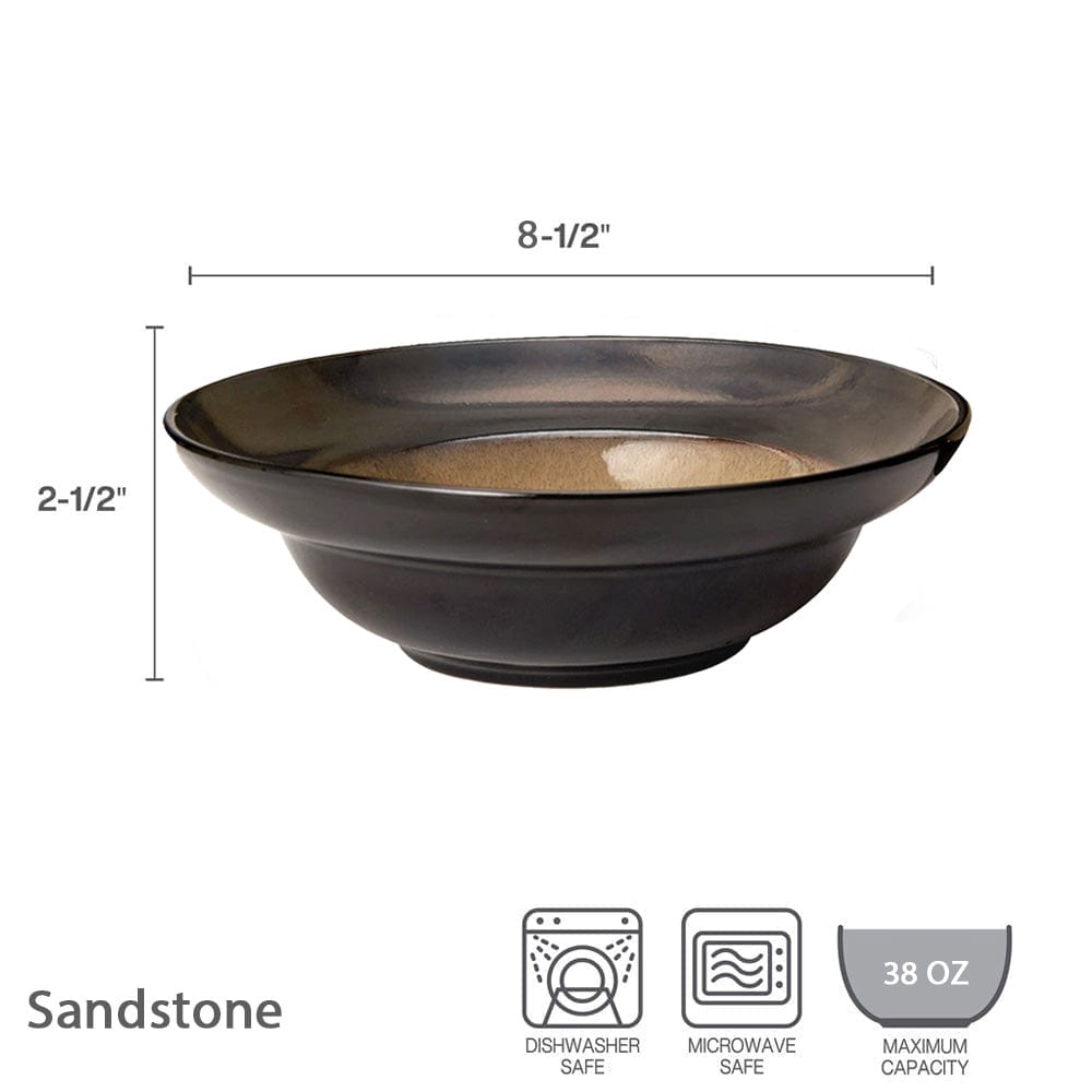 Sandstone bowl with dark exterior and tan interior 8-1/2 inch diameter