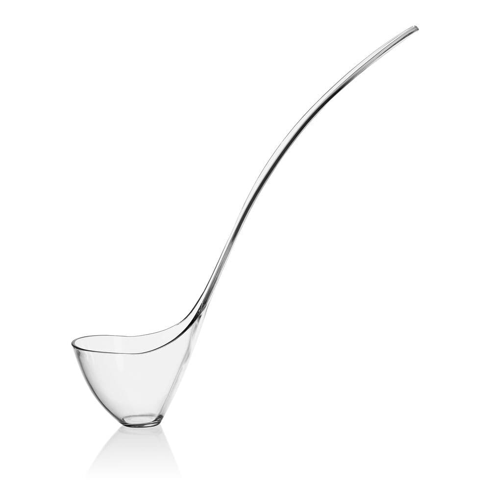 Clear glass punch ladle with a long curved handle from the Glenwood 8 Piece Punch Bowl Set