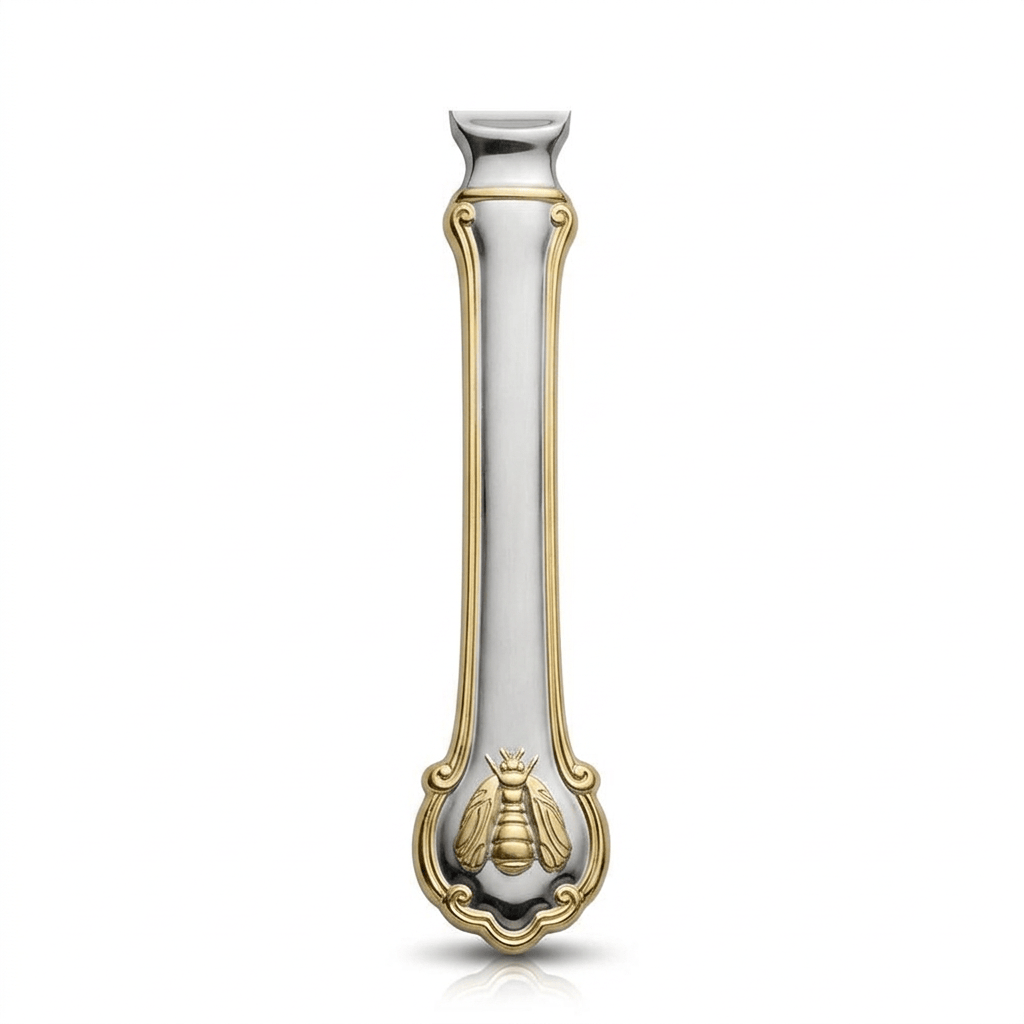 Wallace Napoleon Bee gold accented flatware handle with bee crest at the base