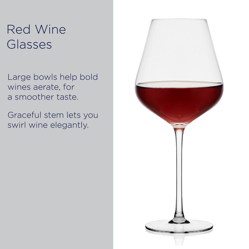 Samantha Set of 4 Red Wine Glasses product hero image showing a glass against a gray text panel