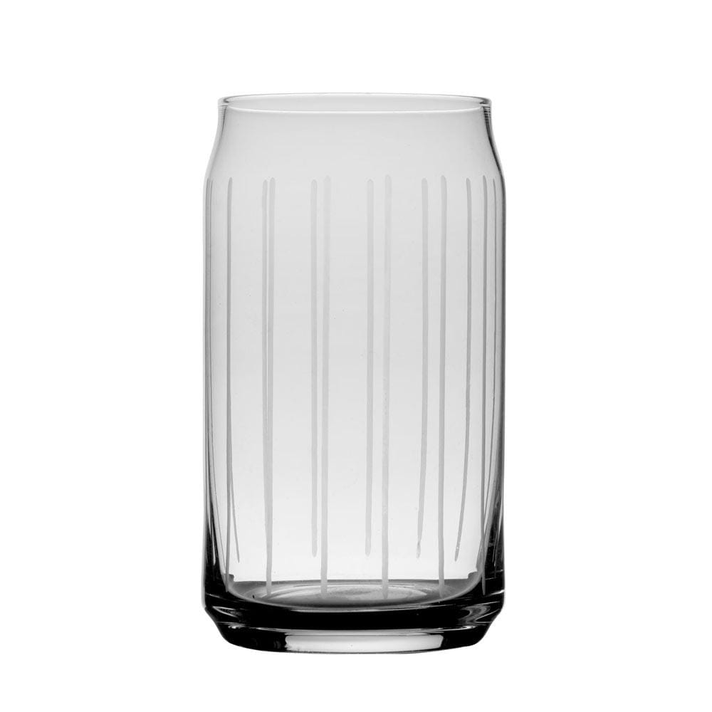 Clear Cheers seltzer glass with vertical light gray stripes.