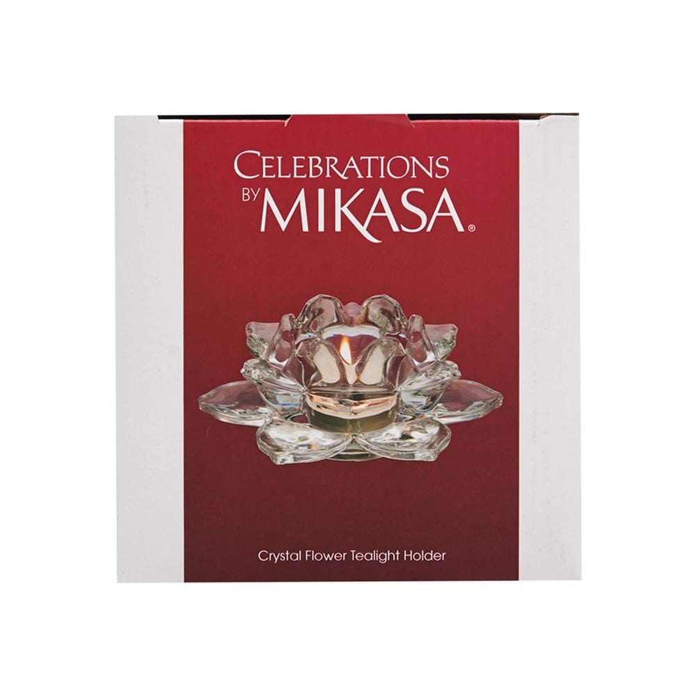 Celebrations by Mikasa crystal flower tealight holder packaging box