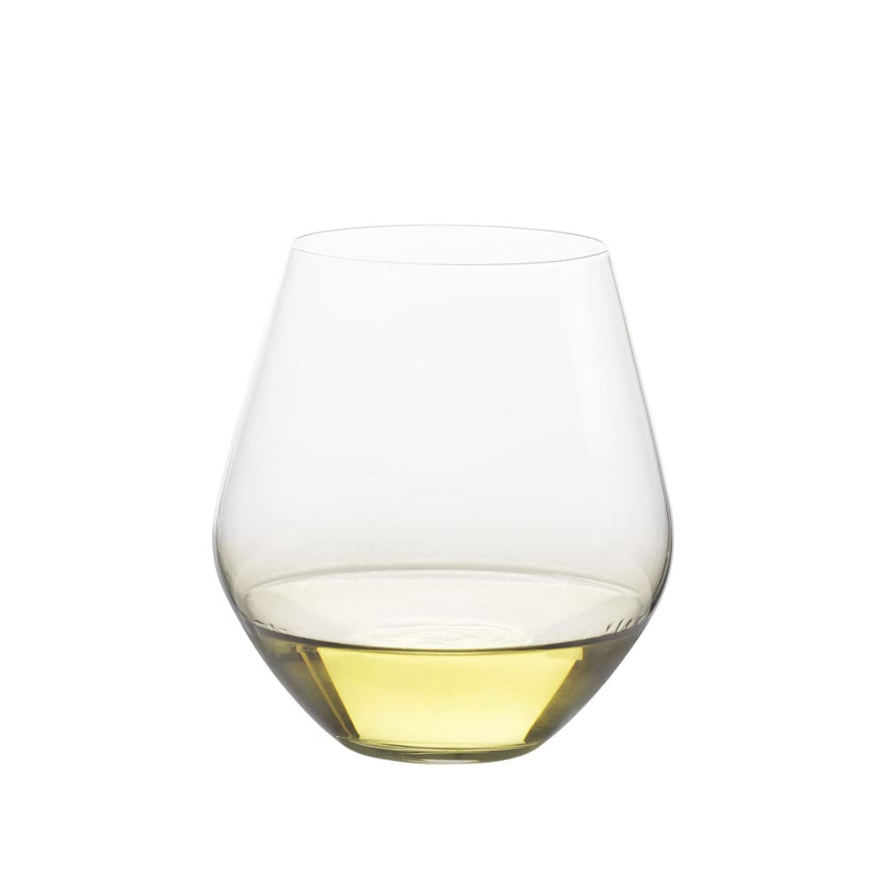 Stemless wine glass from Gianna Ombre Sage set with a pale yellow ombre base.