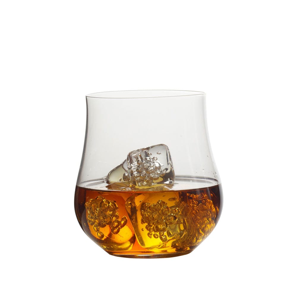Grace double old fashioned whiskey glass filled with amber whiskey and ice