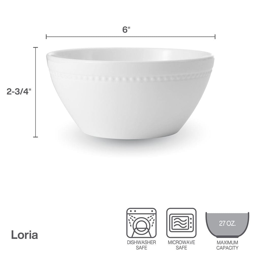 Loria white 6 inch soup cereal bowl with beaded rim from a set of 4