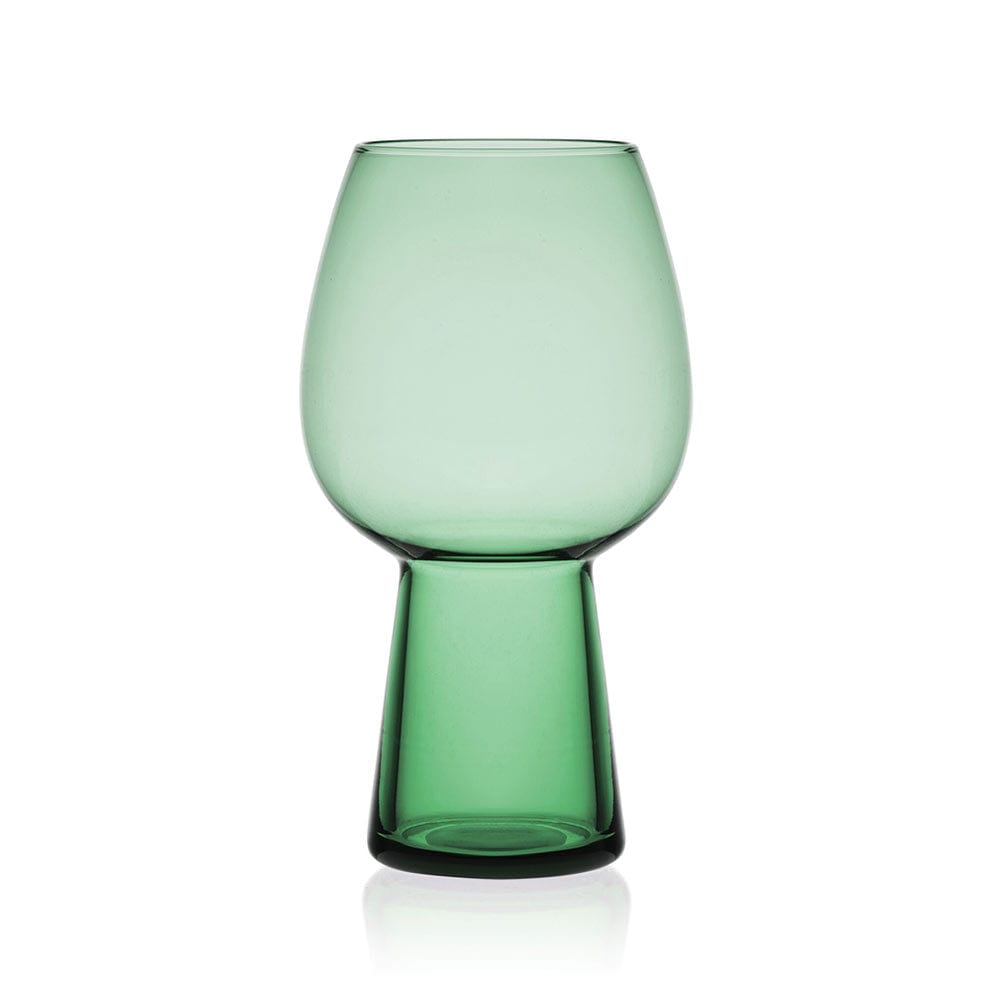Single sage green goblet glass with a tall pedestal base and rounded bowl