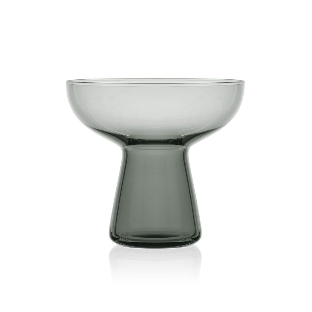 Phoebe Smoke margarita glass with wide shallow bowl and chunky pedestal base