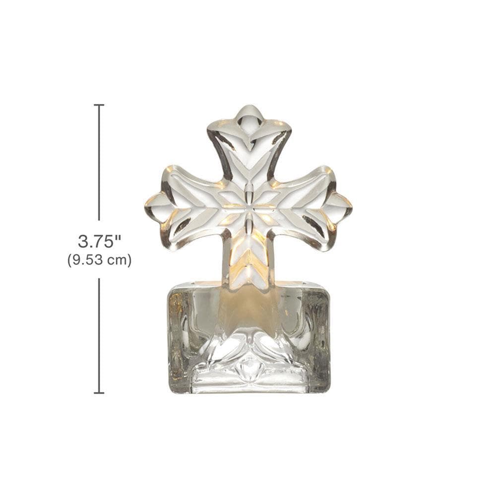 3.75 inch tall Rejoice cross tealight holder with votive in clear crystal