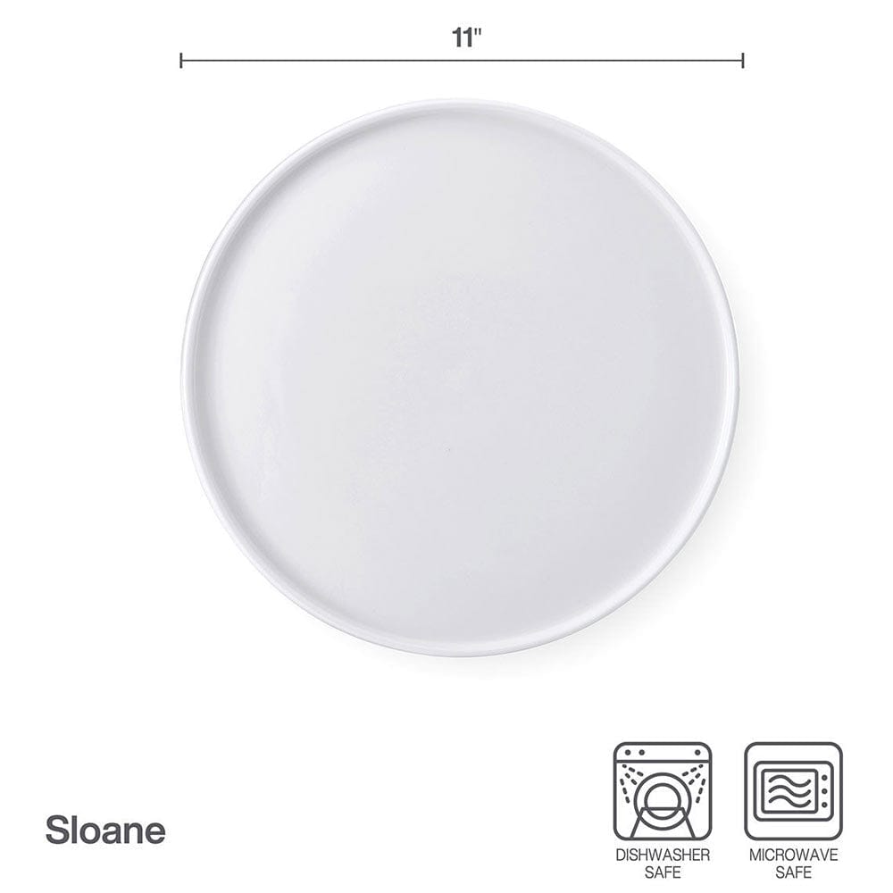 11 inch white dinner plate with dishwasher and microwave safe icons