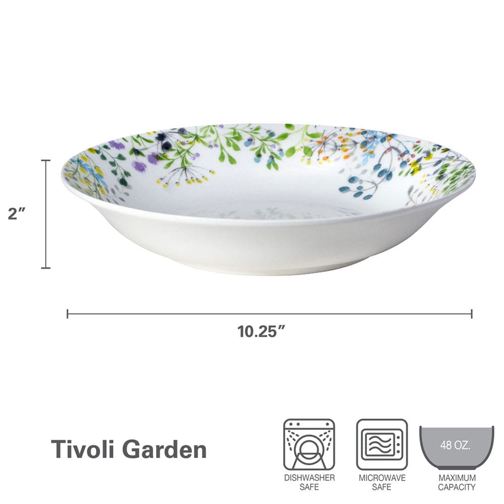 Tivoli Garden serving bowl 10.25 inches with a colorful botanical border along the rim