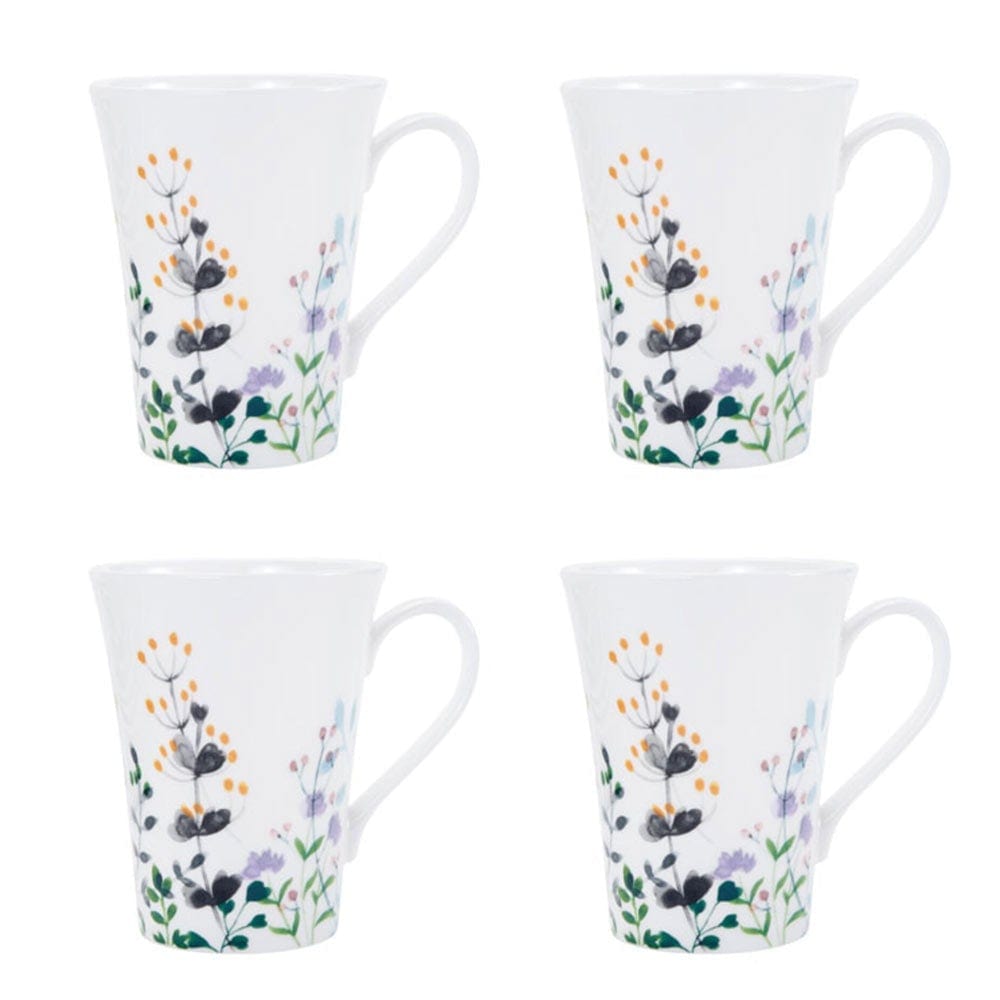 Four Tivoli Garden mugs shown side by side, all with the same floral design.