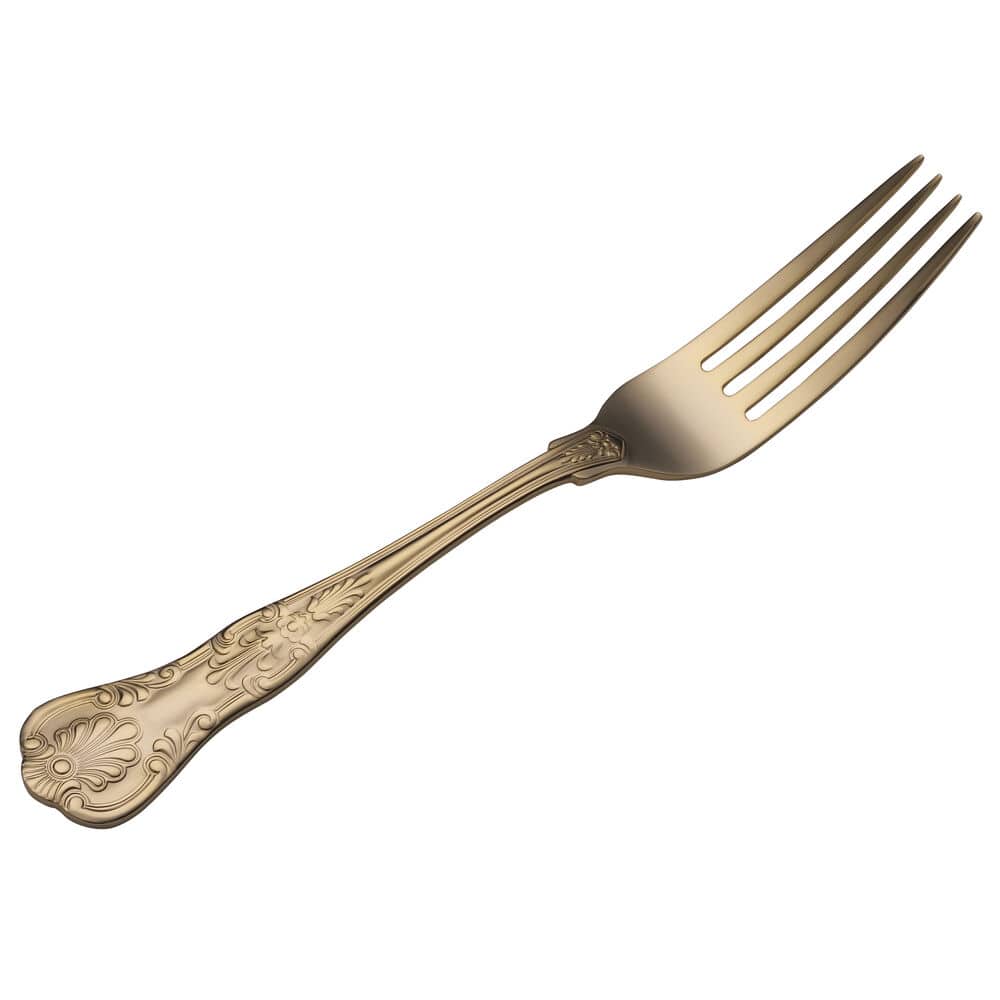 Gold plated ornate dinner fork from Towle Hotel flatware set