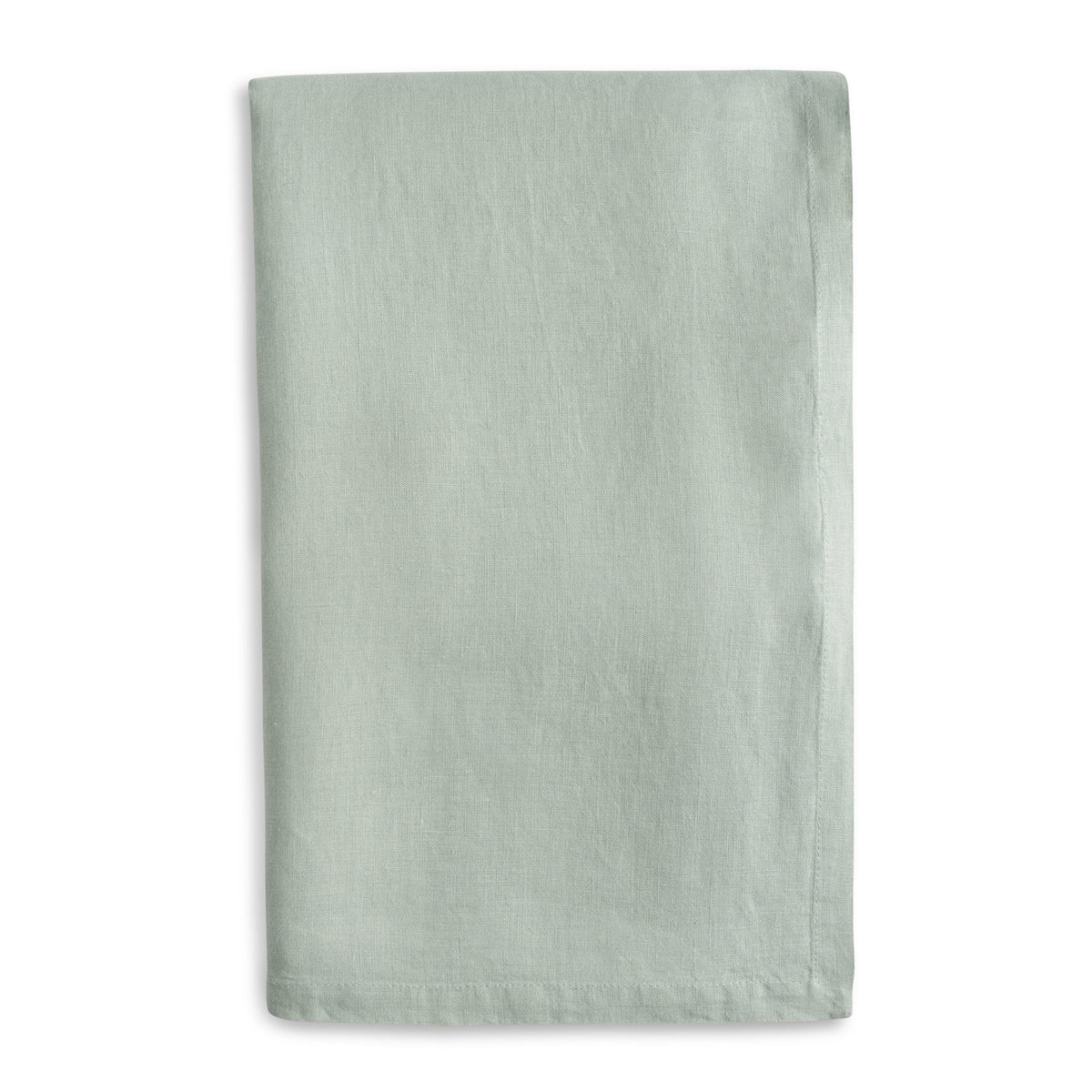 Palm green European linen rectangular tablecloth folded with corner visible