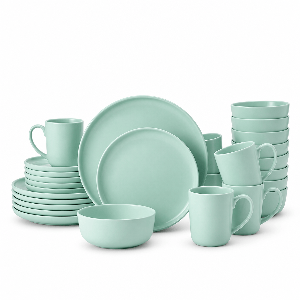Mint green Madison Mint dinnerware set for eight with plates bowls and mugs