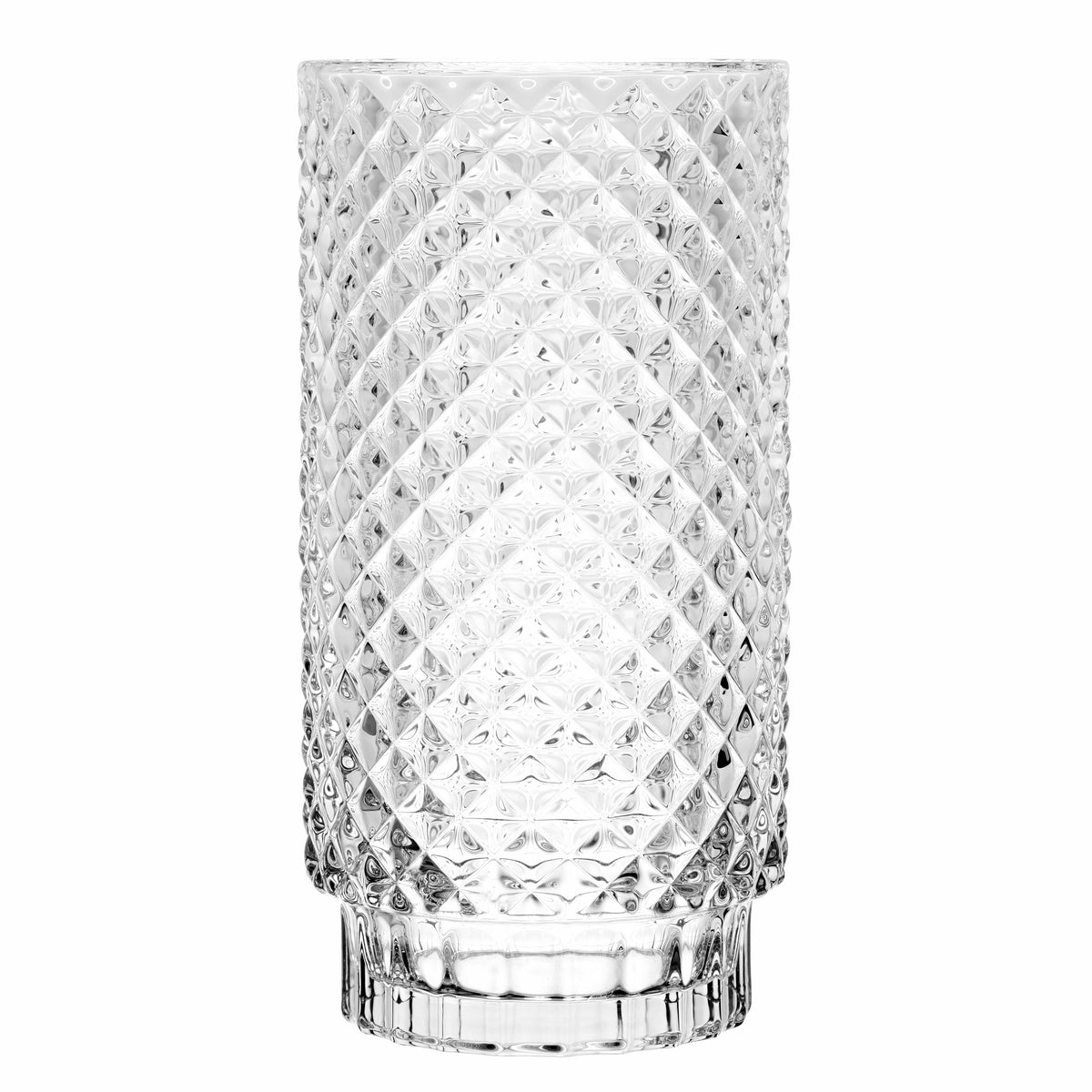 Tall trellis glass vase with a diamond pattern in clear crystal finish