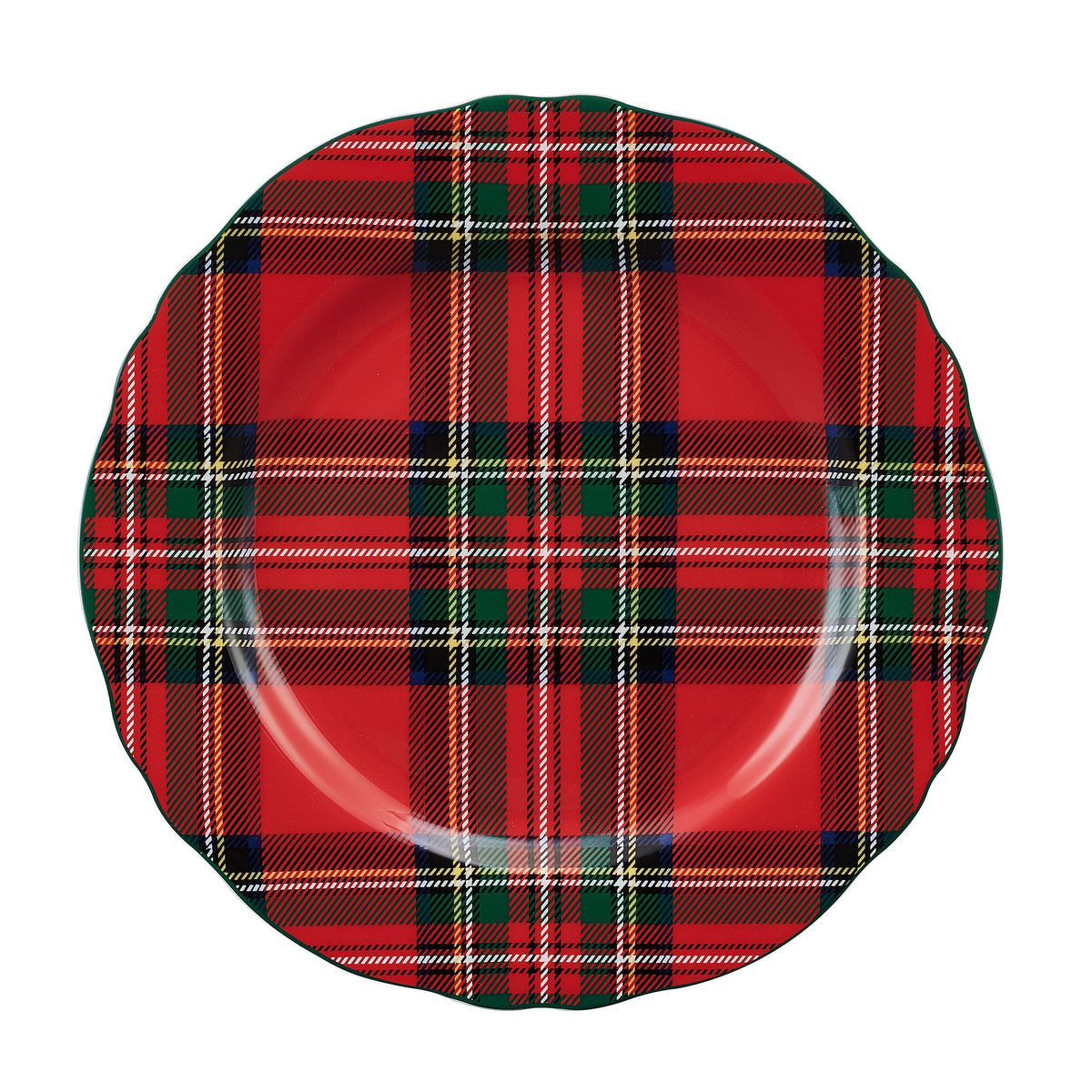 Close up of red tartan border on a scalloped edge plate