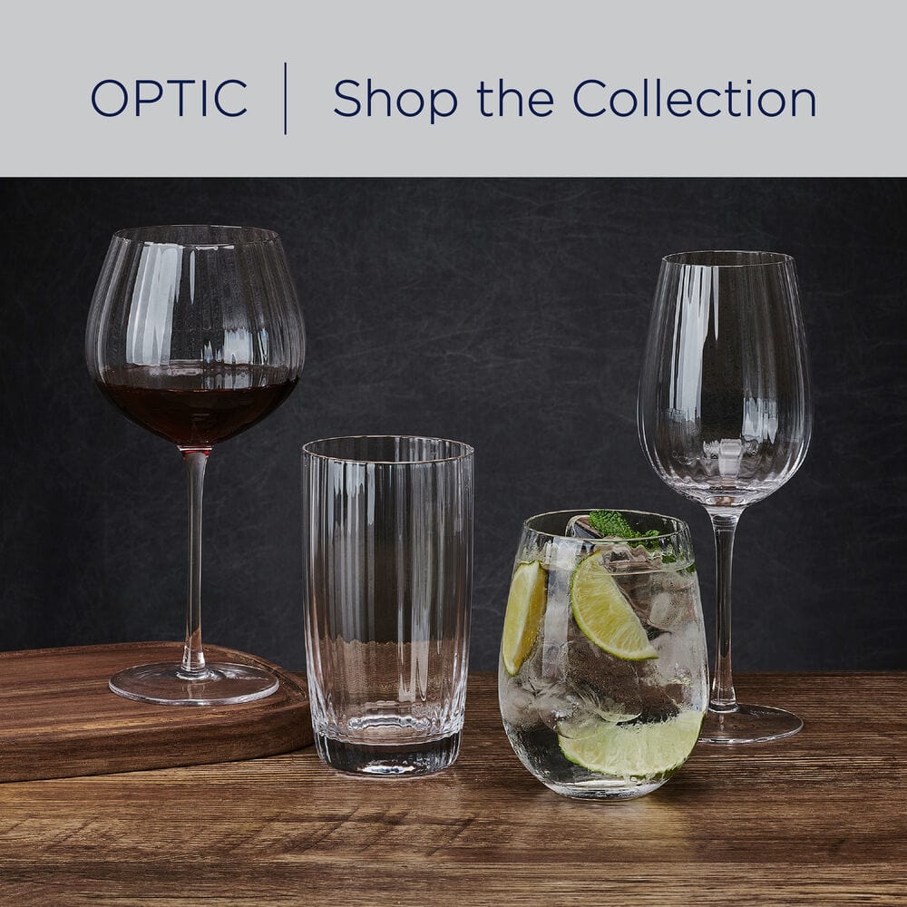 Optic collection banner showing four clear glasses on a dark background
