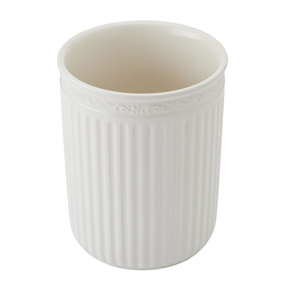 Interior view of a white Italian Countryside utensil crock revealing smooth inner surface and decorative top rim