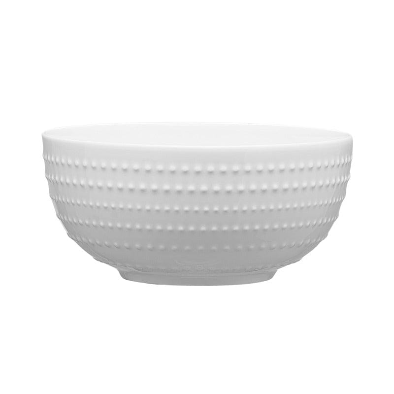 Single Nellie white bowl with beaded ridge texture on a clean white background