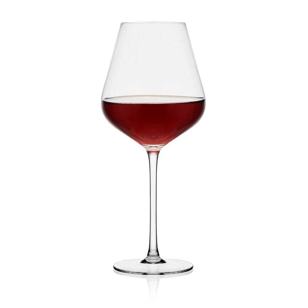 Samantha red wine glass with deep red wine in a tall stem glass