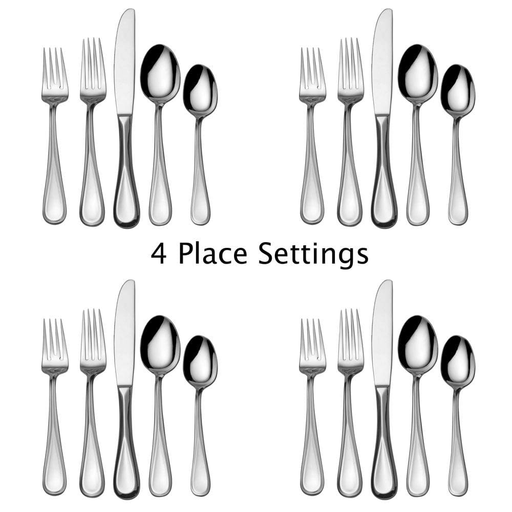 Four place settings of polished stainless steel flatware from the Bravo 20 piece set.