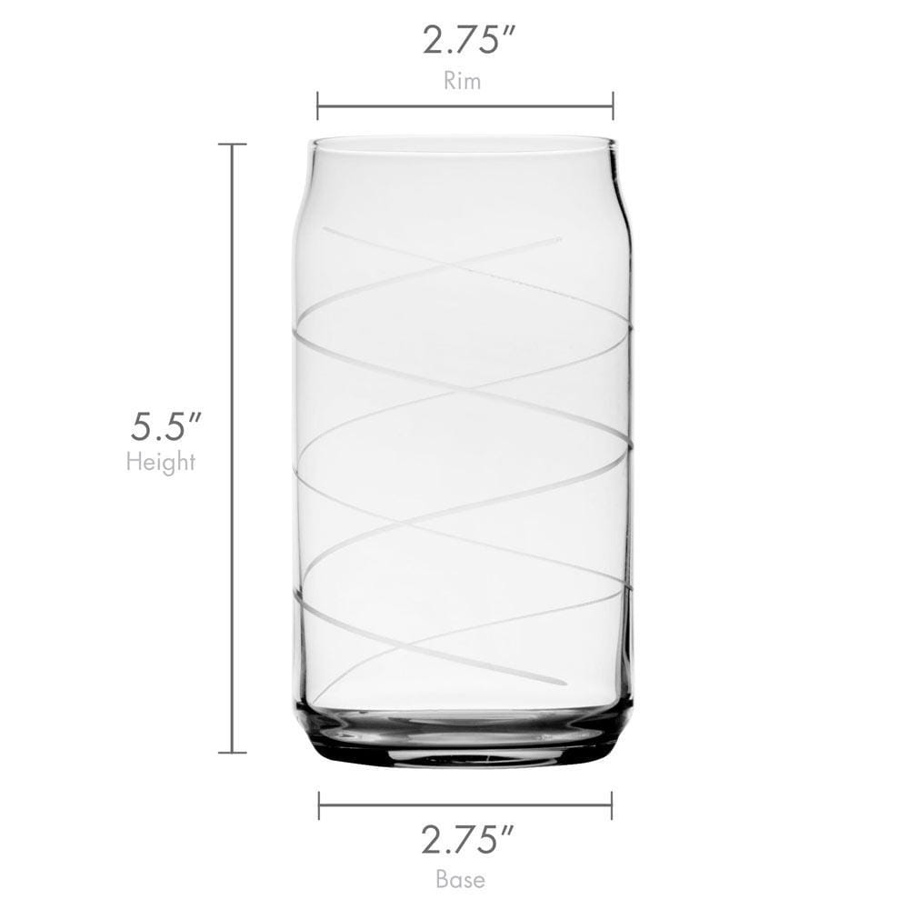 Clear seltzer glass with a spiral wrap design from the Cheers set of 4; 5.5 inches tall with a 2.75 inch rim and base.