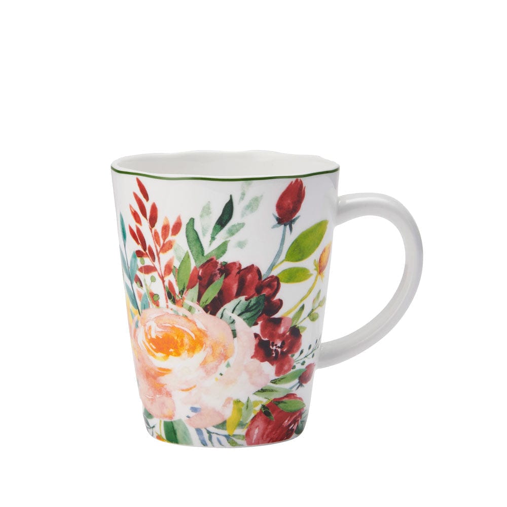 Mug with vibrant floral pattern from Clara dinnerware set featuring watercolor blooms
