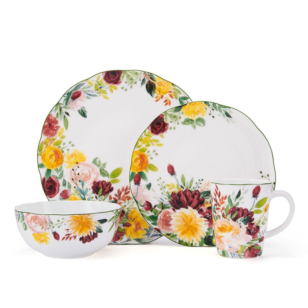 Clara dinnerware set with two floral plates a floral mug and a matching bowl