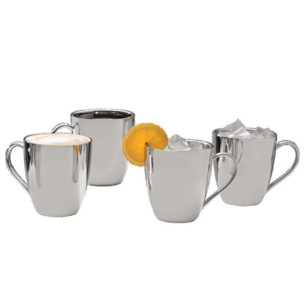 Set of four double wall stainless steel mugs