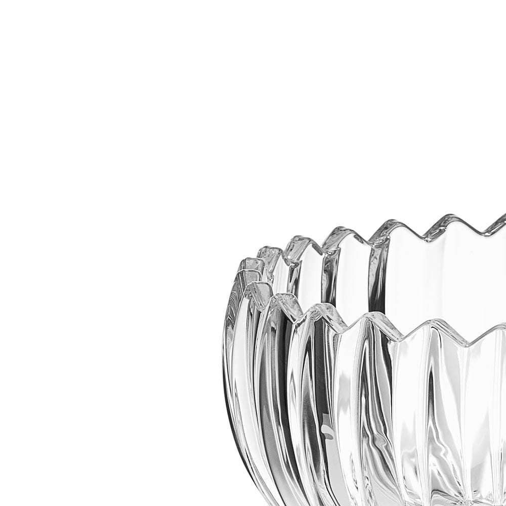 Close up of Estate Crystal Centerpiece Bowl showing its scalloped wavy rim