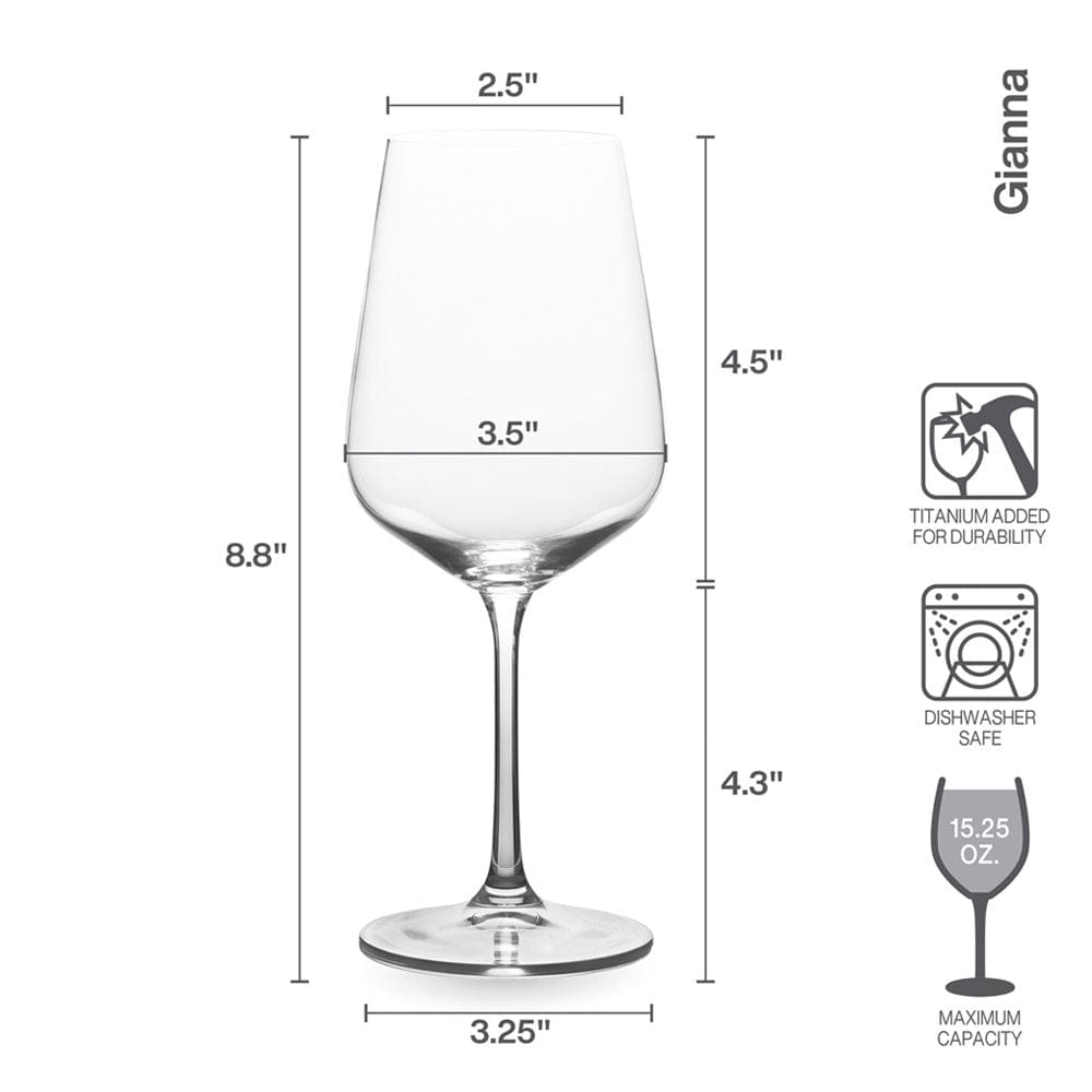 Gianna Ombre Sage white wine glass with height and width dimension lines