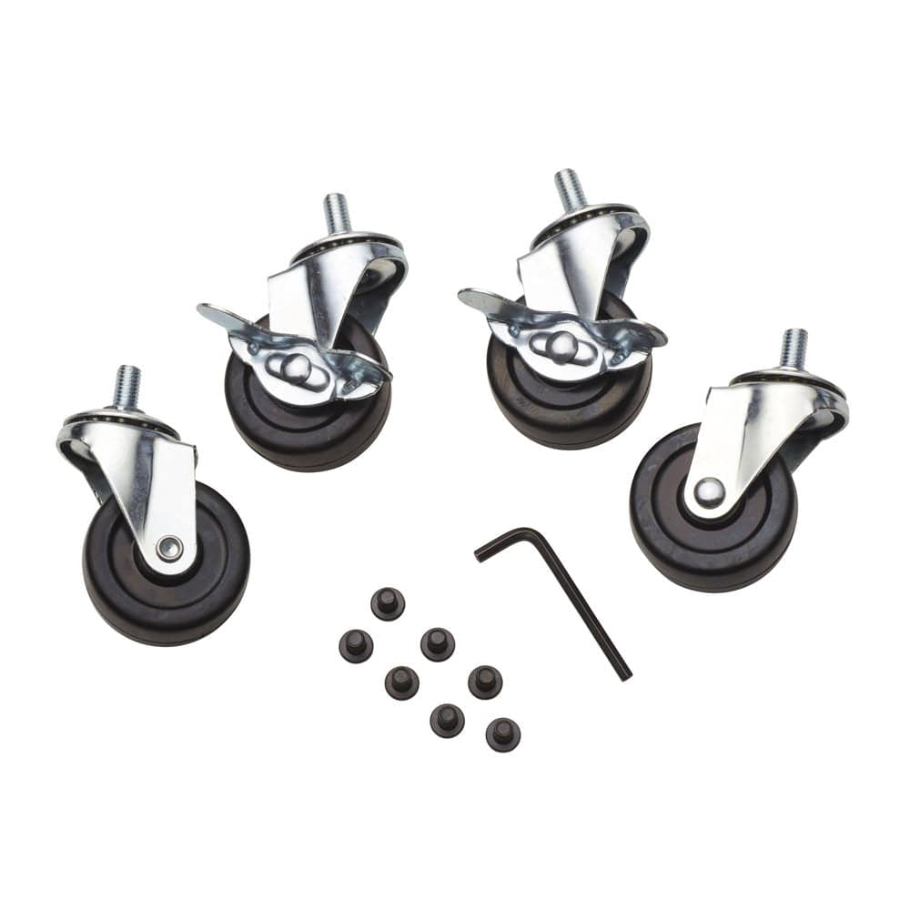 Four swivel caster wheels with mounting hardware and an Allen key for the Mercato storage rack