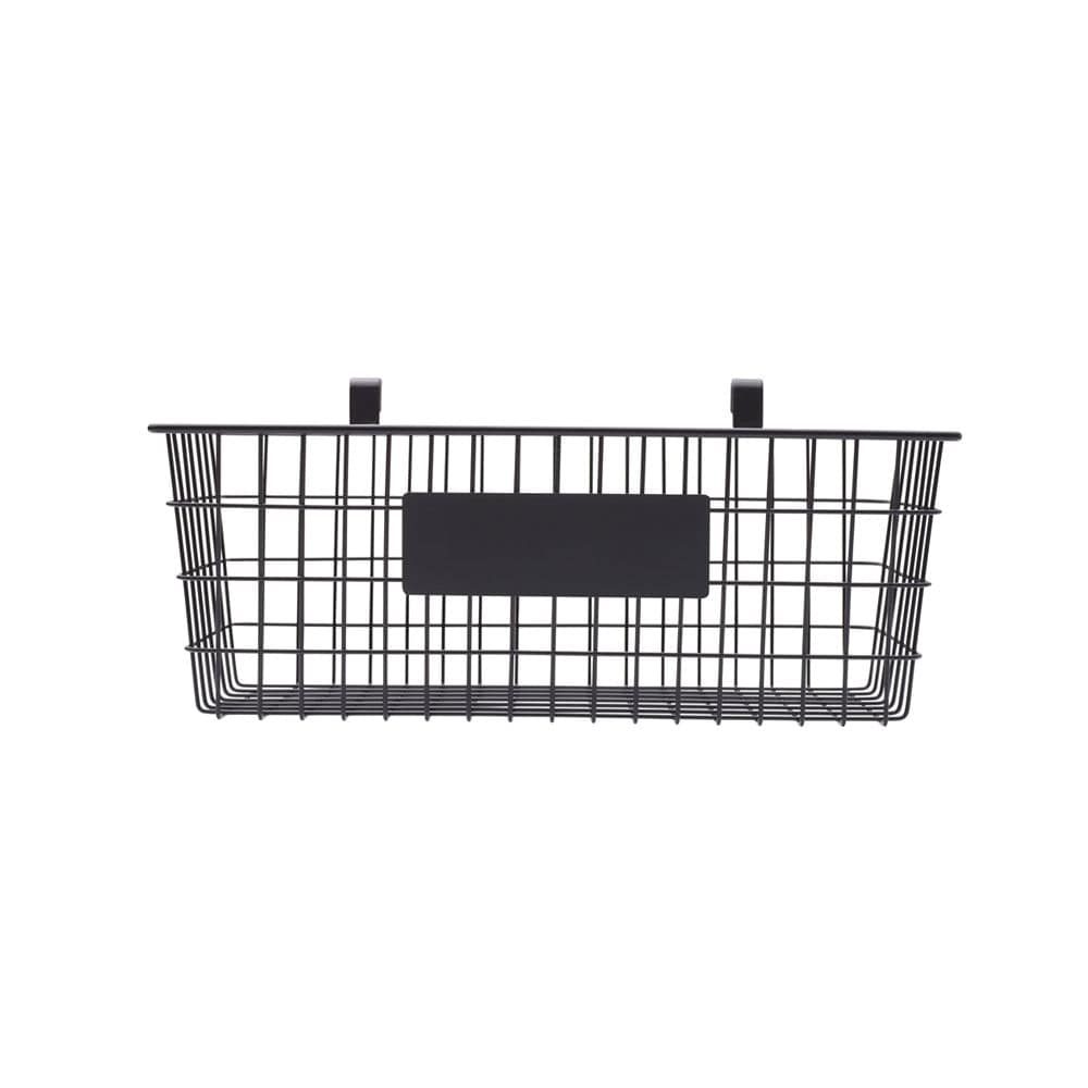 Mercato black wire storage rack with chalkboard label in the center and two mounting hooks on top